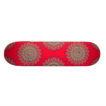 Rainbow Spiral Flower Design - Red Background Skateboard Decks