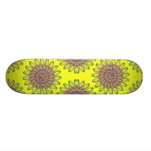 Rainbow Spiral Flower Design - Yellow Background Skate Boards
