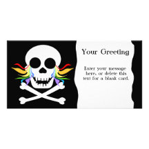 Rainbow Tears White Skull Custom Card Photo Greeting Card