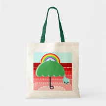 rainbow umbrella drop rain tote bags