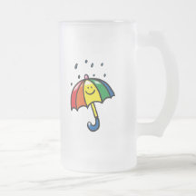 Rainbow umbrella & rain drops mug