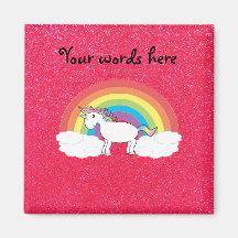 Rainbow unicorn pink glitter fridge magnets