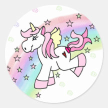 Rainbow Unicorn Round Stickers