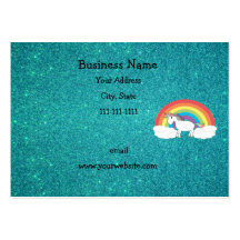 Rainbow unicorn turquoise glitter business card template