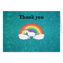 Rainbow unicorn turquoise glitter cards