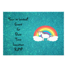 Rainbow unicorn turquoise glitter custom announcement