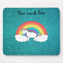 Rainbow unicorn turquoise glitter mouse mat