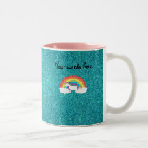 Rainbow unicorn turquoise glitter mugs