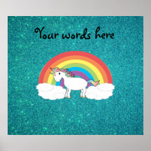 Rainbow unicorn turquoise glitter posters