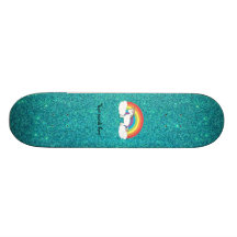 Rainbow unicorn turquoise glitter skateboards