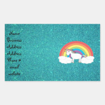 Rainbow unicorn turquoise glitter rectangular sticker