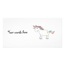 Rainbow unicorn with gold hearts picture card