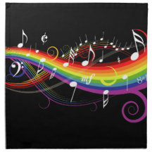 Rainbow White Music Notes Cloth Napkins