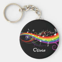 Rainbow White Music Notes Keychain