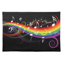 Rainbow White Music Notes Place Mats