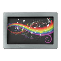 Rainbow White Music Notes Rectangular Belt Buckles