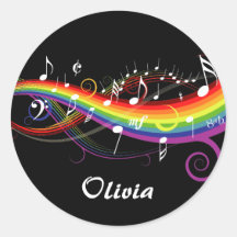 Rainbow White Music Notes Stickers