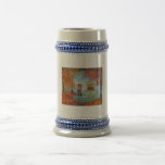 Rainy day autumn red umbrella tram painting mugs