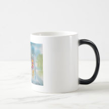 Rainy day red tram romantic couple umbrella coffee mug