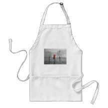 RAINY DAY RED UMBRELLA street scene PAINTING Aprons