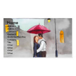 RAINY DAY RED UMBRELLA street scene PAINTING Business Card