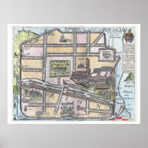 Rare restored antique map of Jerusalem Poster