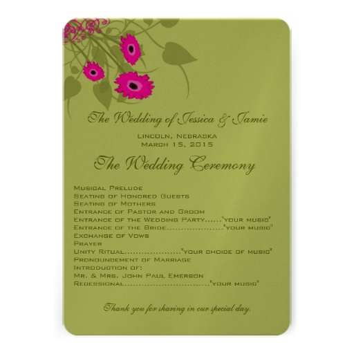 Raspberry Gerbers Wedding Program Invitations