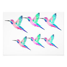 Raspberry Mint Sorbet Hummingbirds Personalized Invites