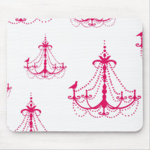 raspberry pink chandelier pattern on white mousemats