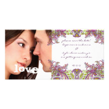 Raspberry Vintage Floral Save The Date Photo Personalized Photo Card
