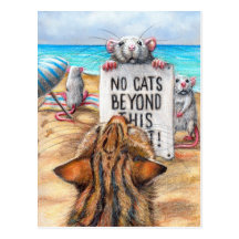 Rat Cat Beach 'No Cats' Sign Postcard