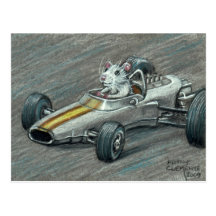 Rat in Race Car Postcard