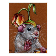 Rat in Silly Tulip Hat Postcard