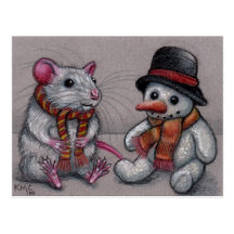 Rat Snowman in scarf Postcard