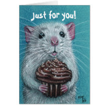 Rat with Chocolate Cupcake Card