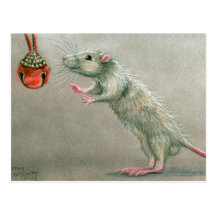 Rat with red bell postcard Christmas