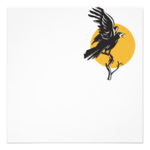 Raven Perching on Branch Retro Custom Invitations