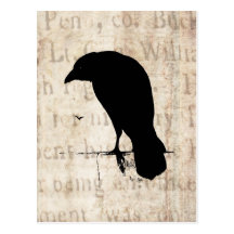 Raven Silhouette - Vintage Retro Ravens & Crows Post Cards