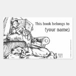 Reading to the Cat and Dog Book Plate Rectangular Stickers