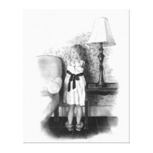 Realism Art: Little Girl With Face To Wall: Pencil Stretched Canvas Prints