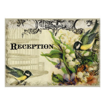 Reception Invitation, Yellow Song Bird Cage Floral