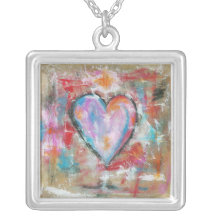 Reckless Heart Square Pendant Necklace Painting