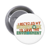 Recycled Homework Pinback Buttons