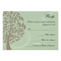 Recycled Sage Green/Brown Stylised Eco Tree RSVP Custom Invite