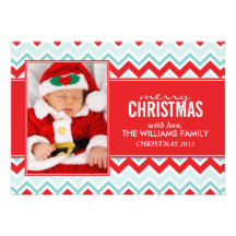 Red and Aqua Chevrons Pattern Holiday Cards Personalised Invitation