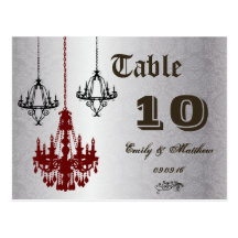 Red and Black Chandelier Table Number Post Cards