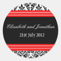Red and Black Damask Wedding Sticker