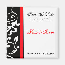 Red and Black Floral Save The Date Fridge Magnets