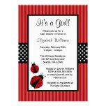 Red and Black Ladybug Striped Dots Baby Shower Custom Invites