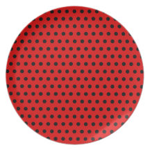 Red and Black Polka Dot Pattern. Spotty. Party Plate